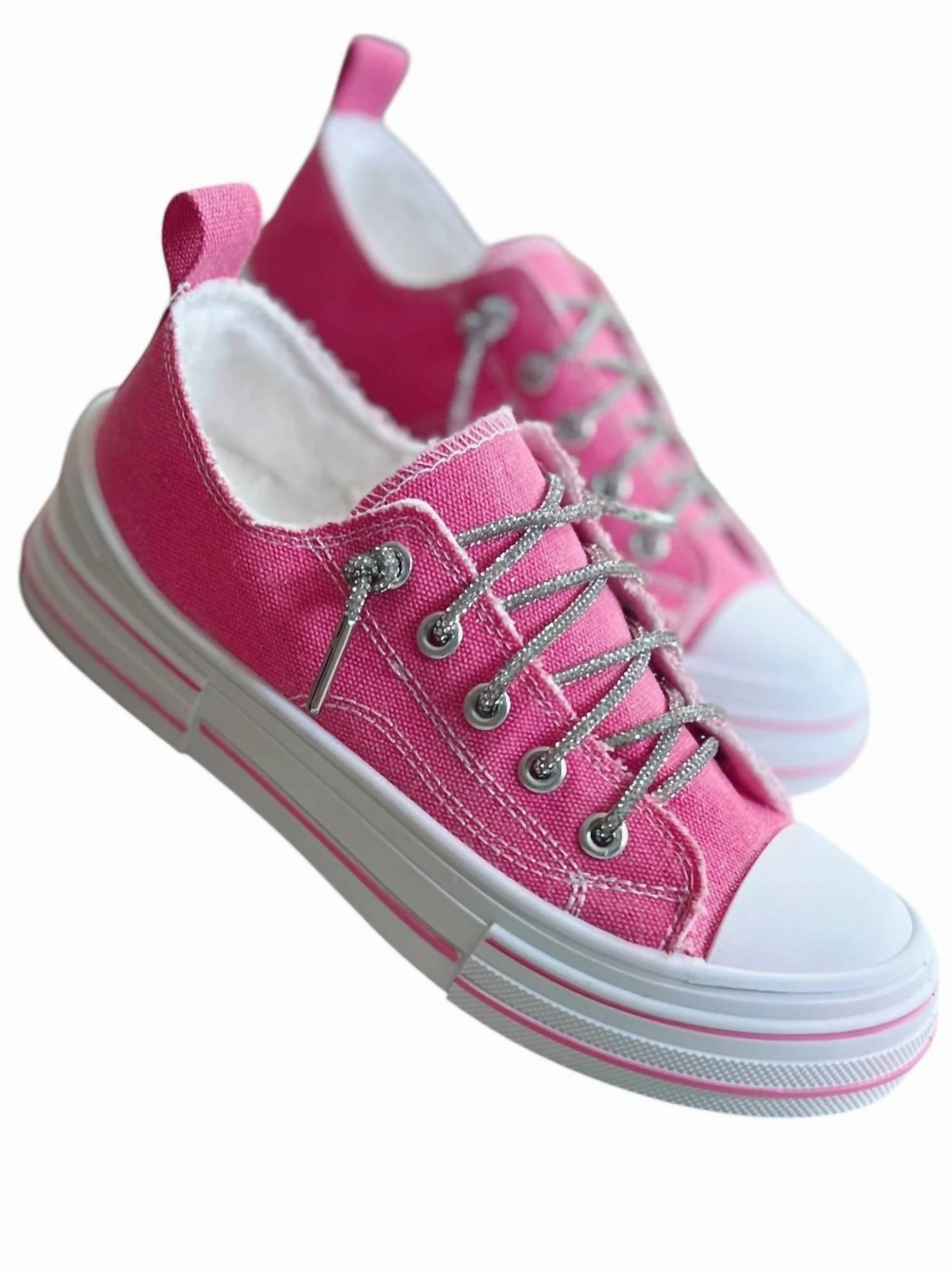 Outfit Blend Home Comfort Women's Slip-On Sneakers With Sparkle Laces In Pink Glitter
