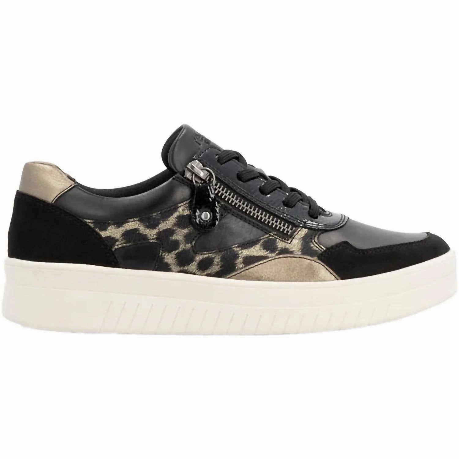 Women's Synthetic Leather Sneakers In Schwarz/bronze Orthopedic Fit