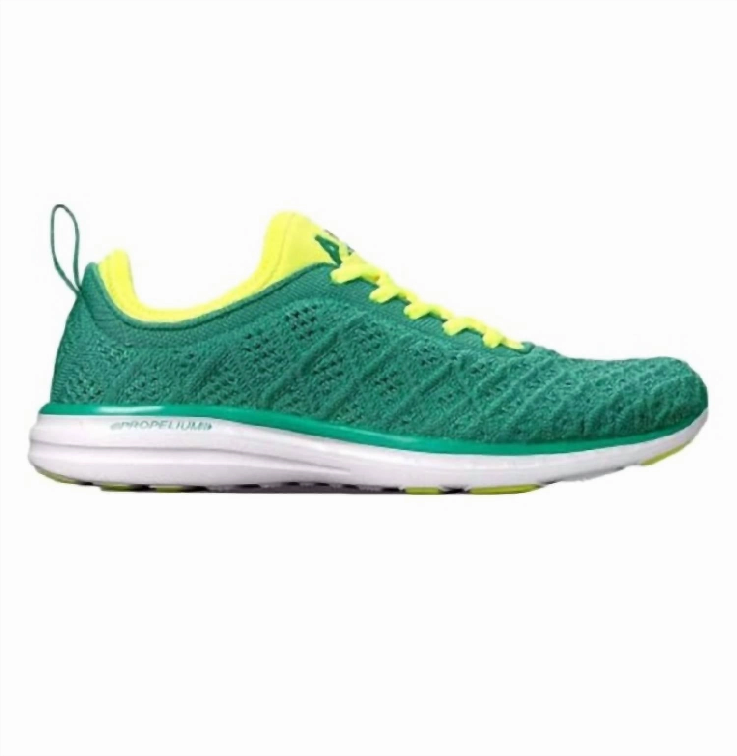 Women's Techloom Phantom Sneaker In Tropical Green/energy/white Slim Profile Compression Balanced Midsole