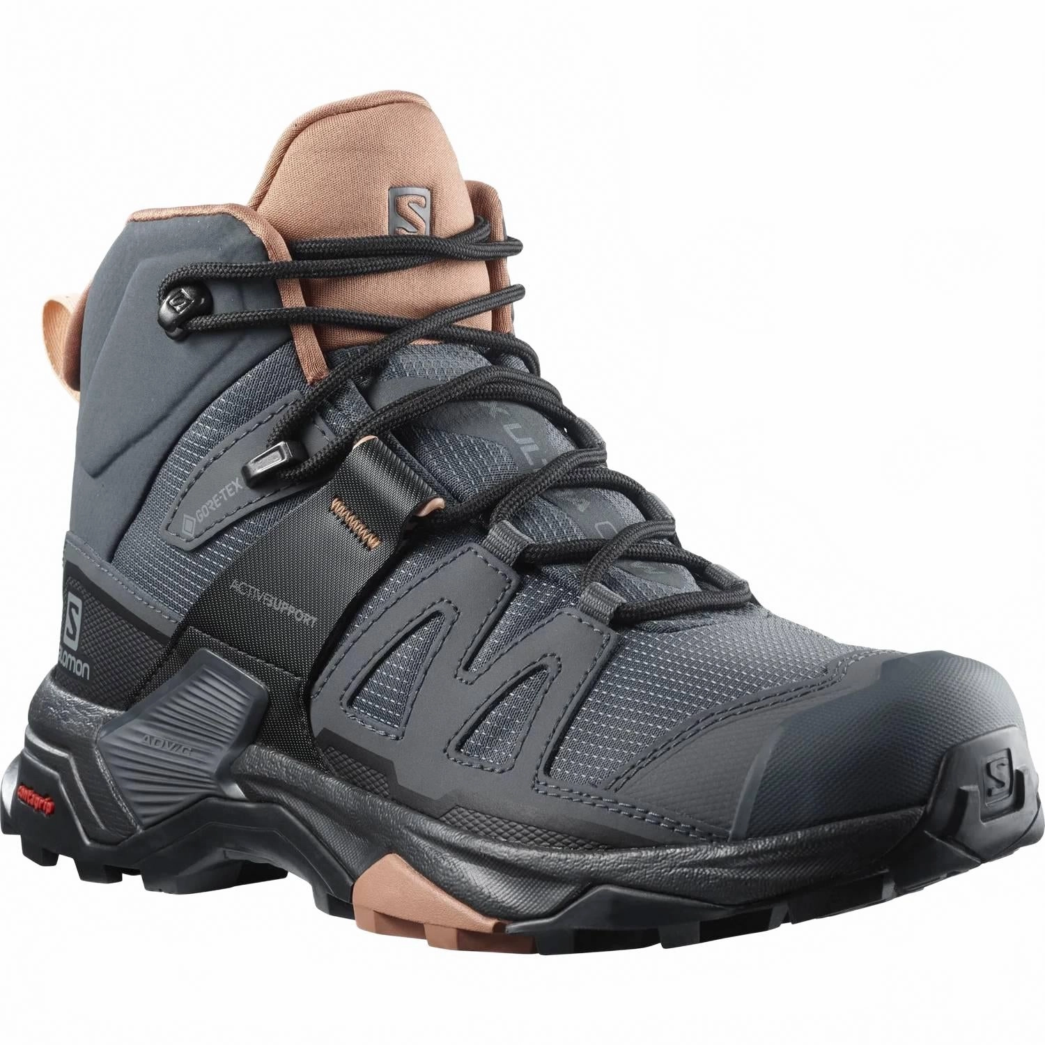 Women's X Ultra 4 Mid Gtx Shoes In Ebony/mocha/almond Eco Friendly Manufacturing Dual Density Foam