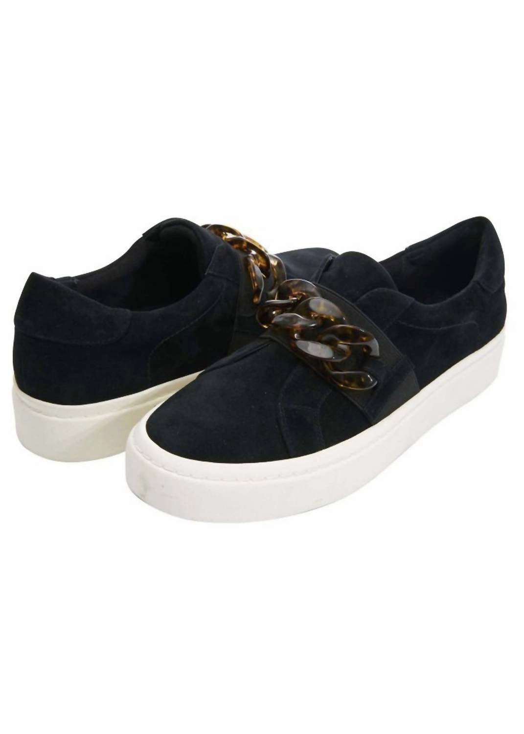 Non Slip Outsole Women's Yazz Slip On Chain Sneaker In Black Suede