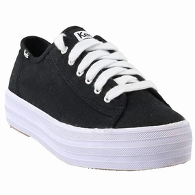 Women Triple Kick Canvas Sneakers In Black/white Compression Molded Sole