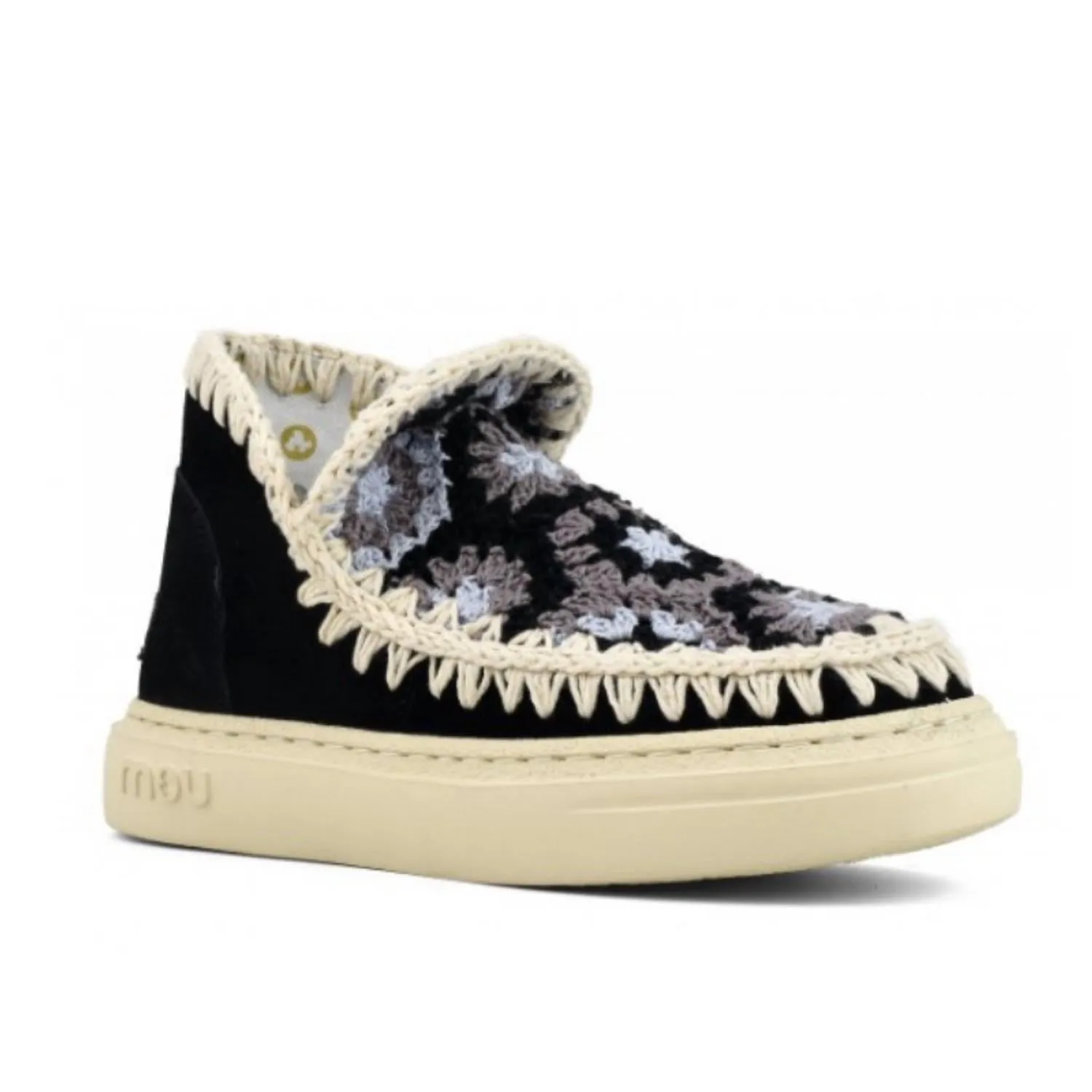 Women's Bold Eskimo Sneaker With Crochet Upper In Black Combo Modern Construction Motion Ready