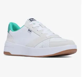 Women's Court Leather Suede Lace Up Sneaker In White/green Ventilation Port System AntiSlip