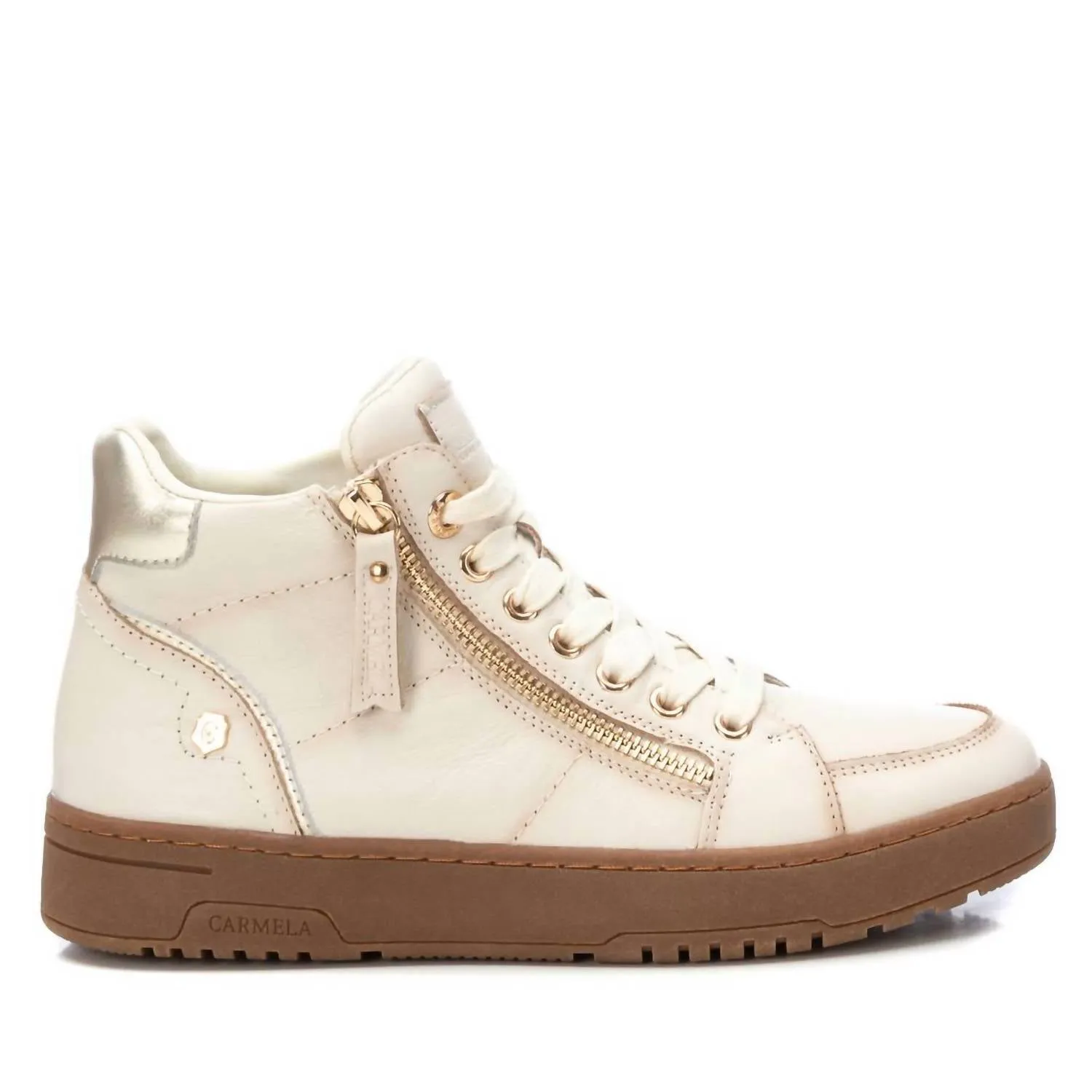 Women's Leather High Top Sneakers In Iice Vegan Material