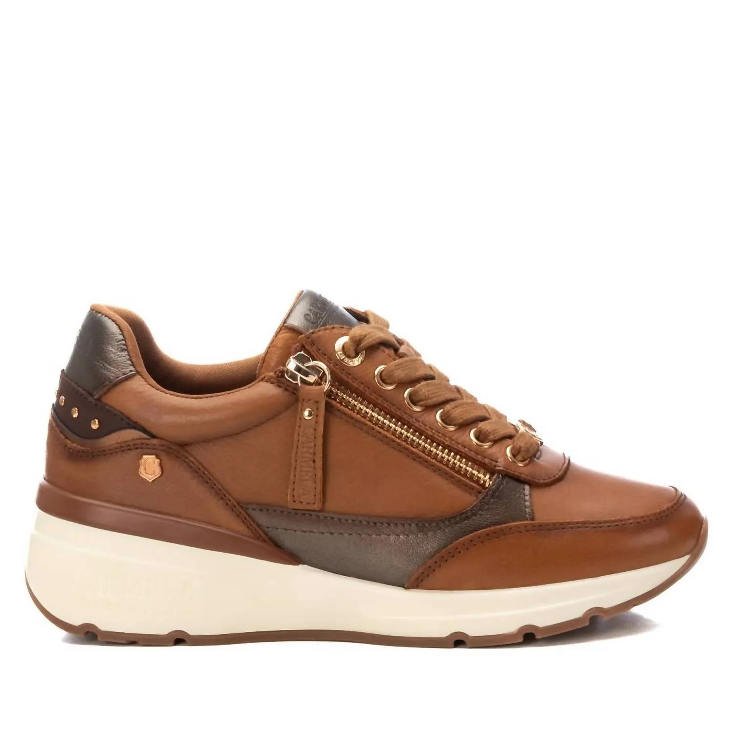 Women's Leather Sneakers In Camel Easy Cushioning