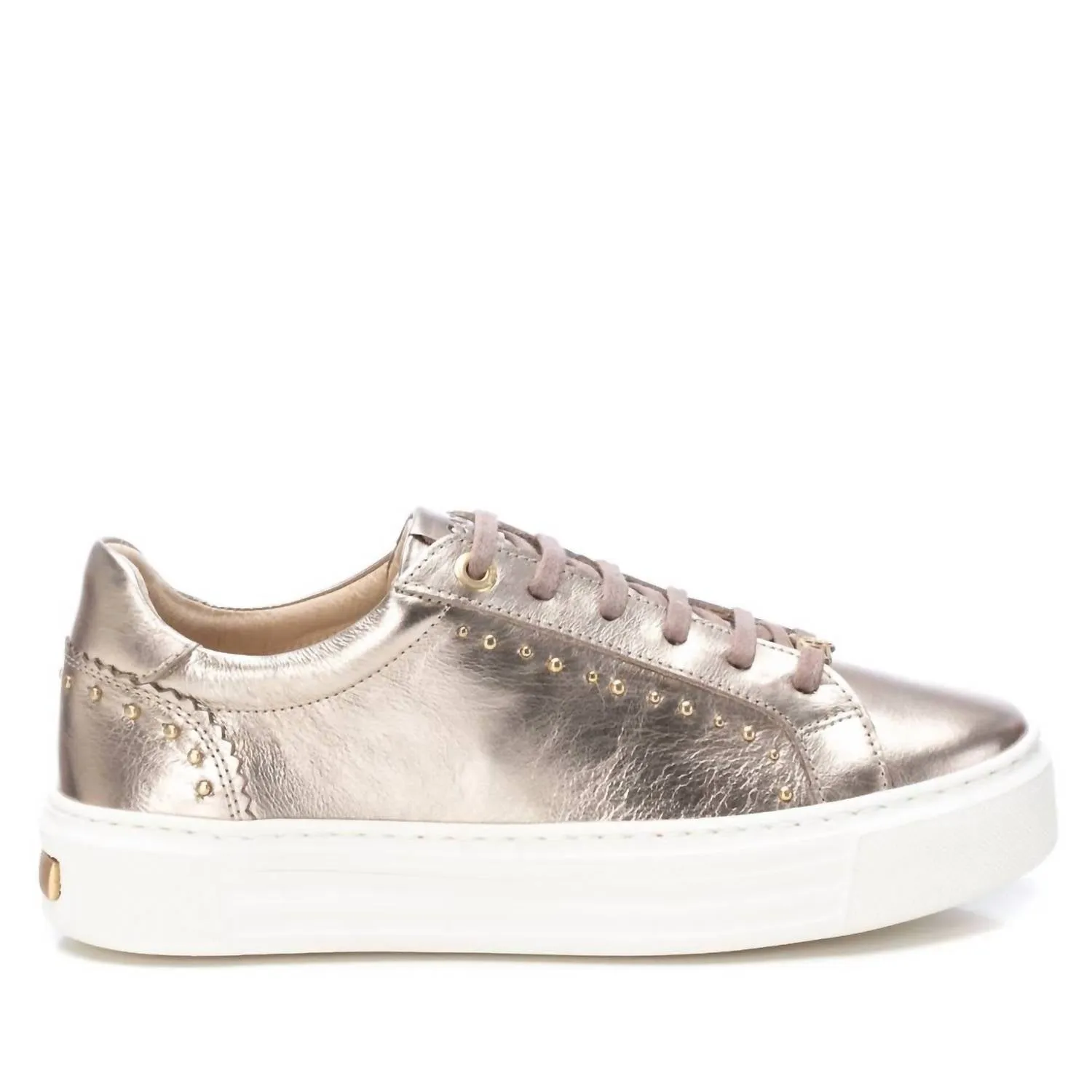 Torsional Stability Feature Women's Leather Trainers Sneakers In Gold