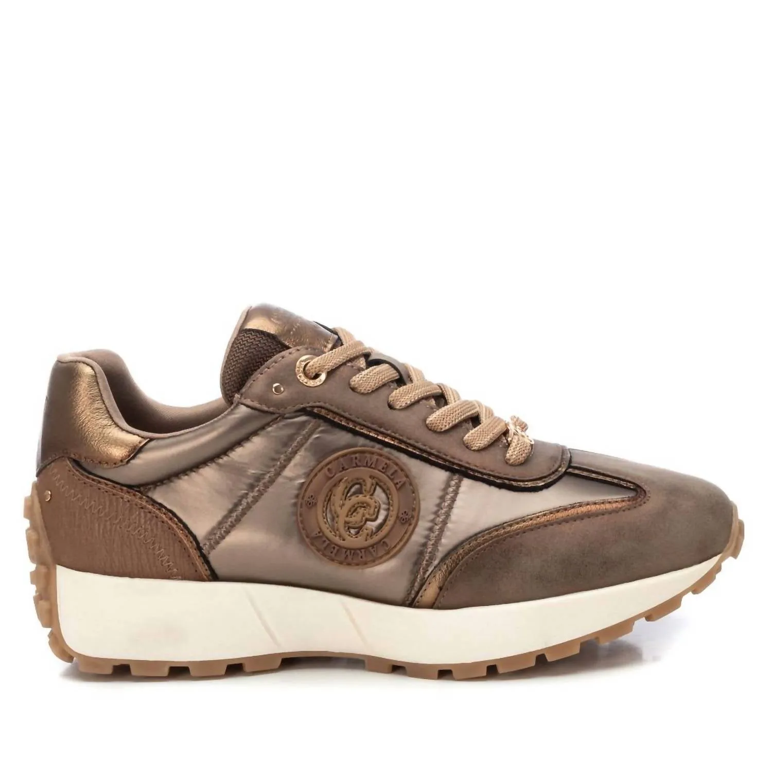 Multi Directional Tread Women's Leather Trainers Sneakers In Taupe