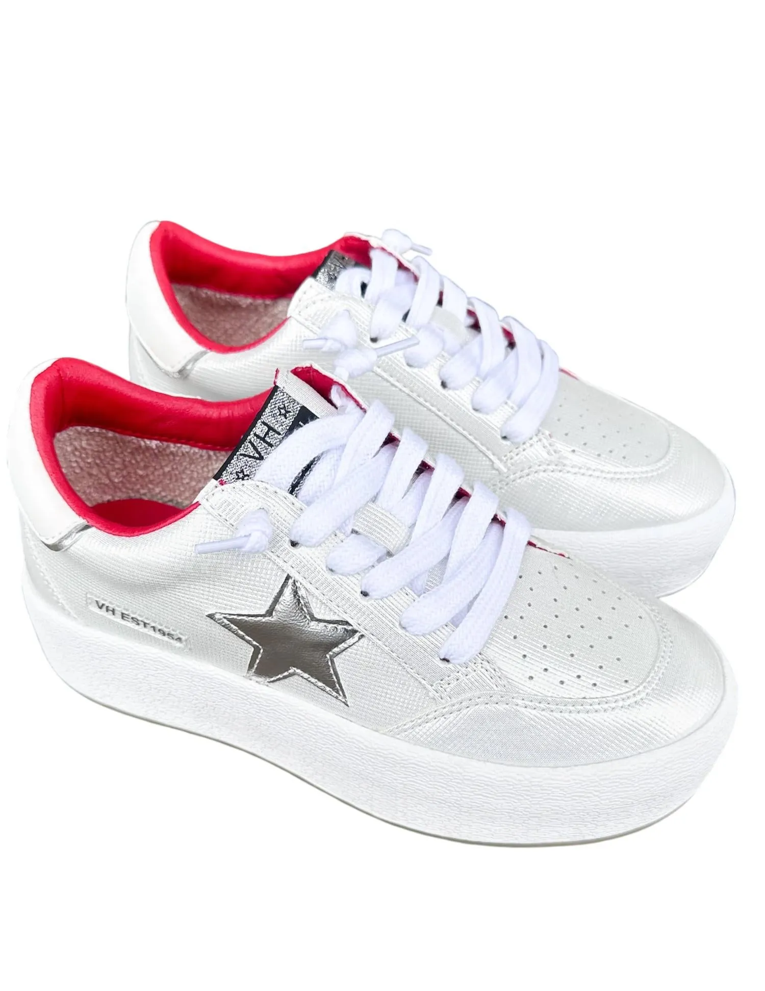 Women's Ream 10 Sneaker In White/silver/red Elastic Gusset