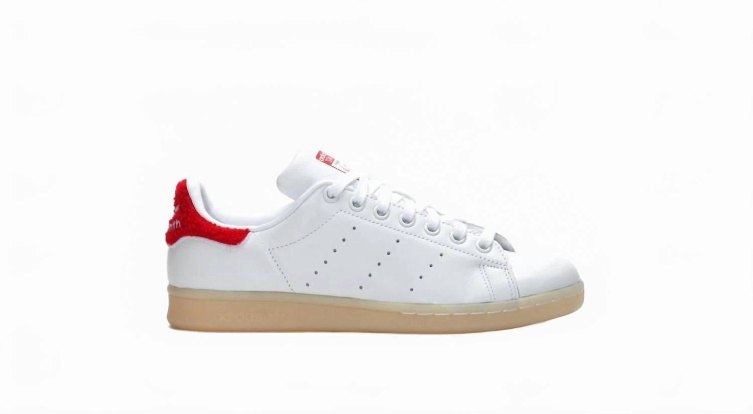 Men's Stan Smith Leather Sneaker With Gum Sole In White / Red Lightweight Material