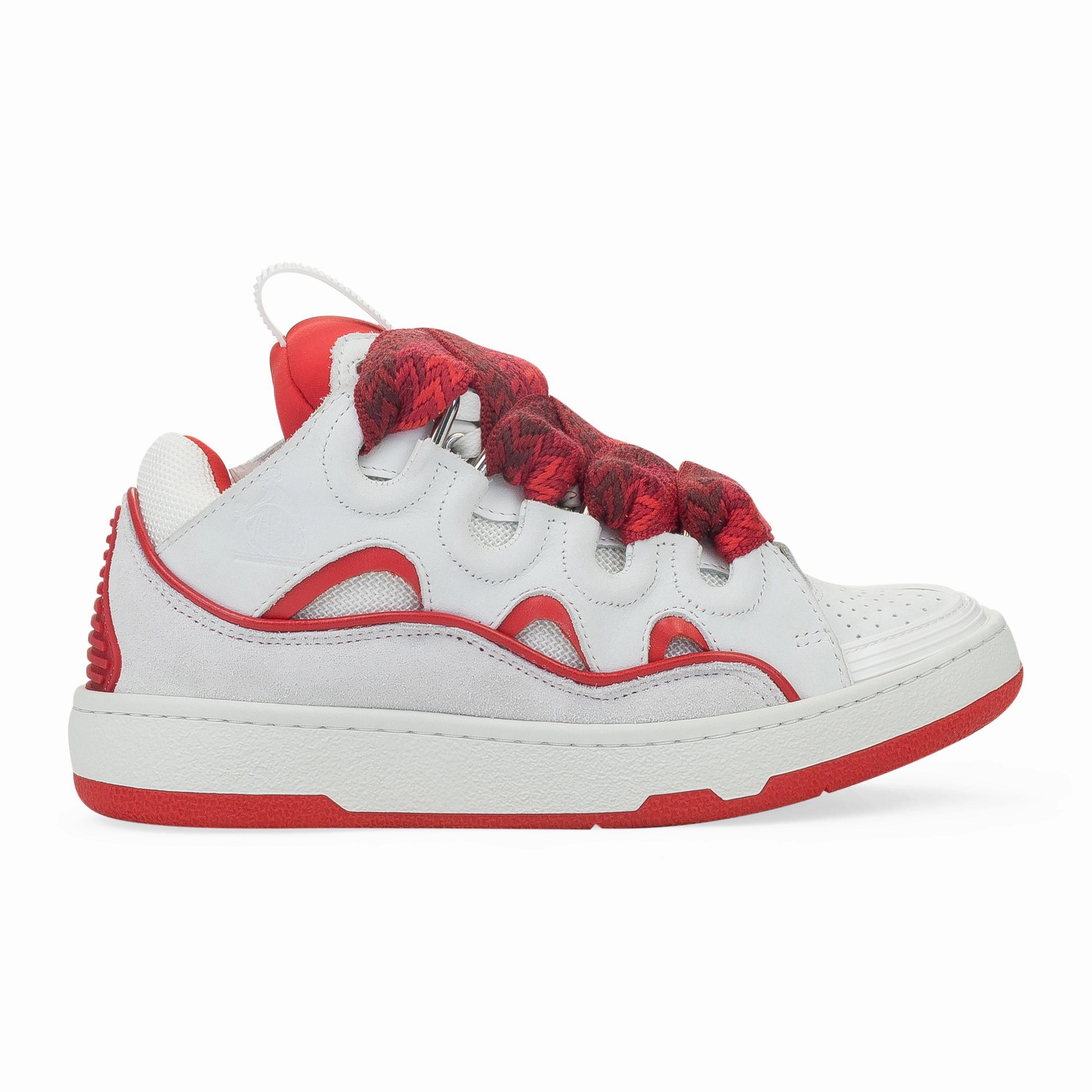 WHITE/RED BASKETS CURB SNEAKERS Bold Outsole Geometry Step Cushion