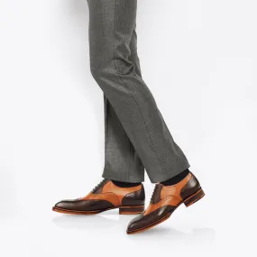 OATES - Exquisite Handcrafted   Brown Oxford Dress Shoe by Le Ruux Glossy Layer Minimalist Dresser