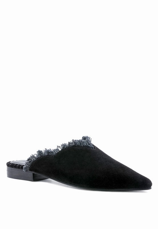 MOLLY  FRAYED LEATHER MULES For Women Stylish Padding