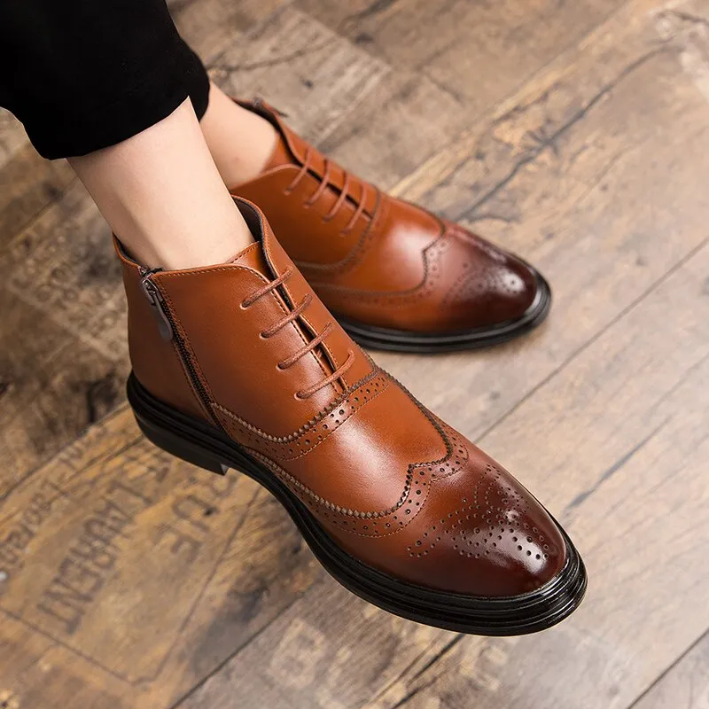 Zippo Wingtips - Italian Style Brogue  Boots for Men (with zipper) Mobility Ready Calm Walk