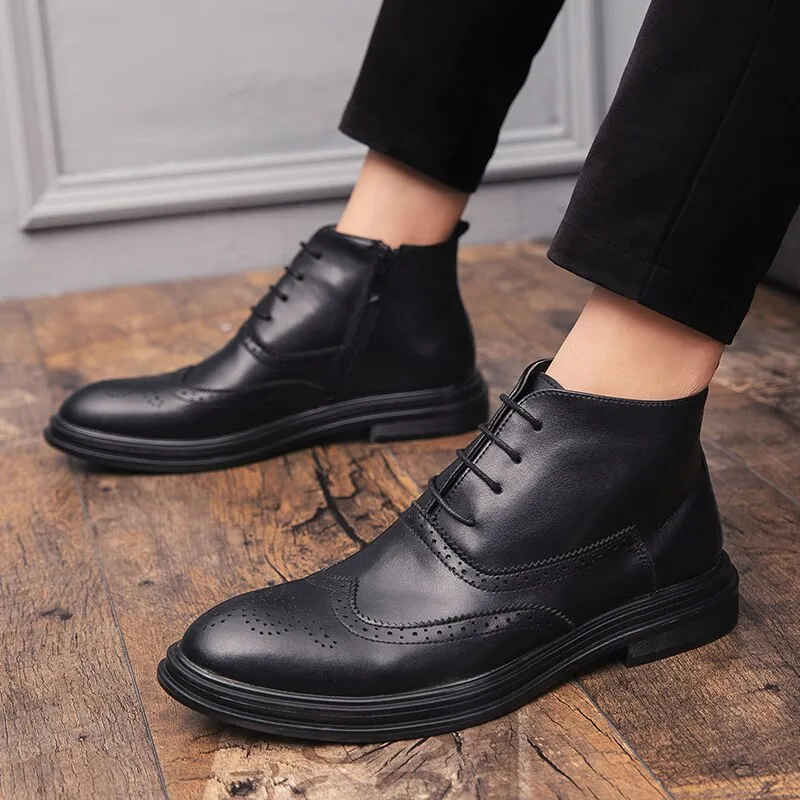 Zippo Wingtips - Italian Style Brogue  Boots for Men (with zipper) Fine Shade Travel Fit